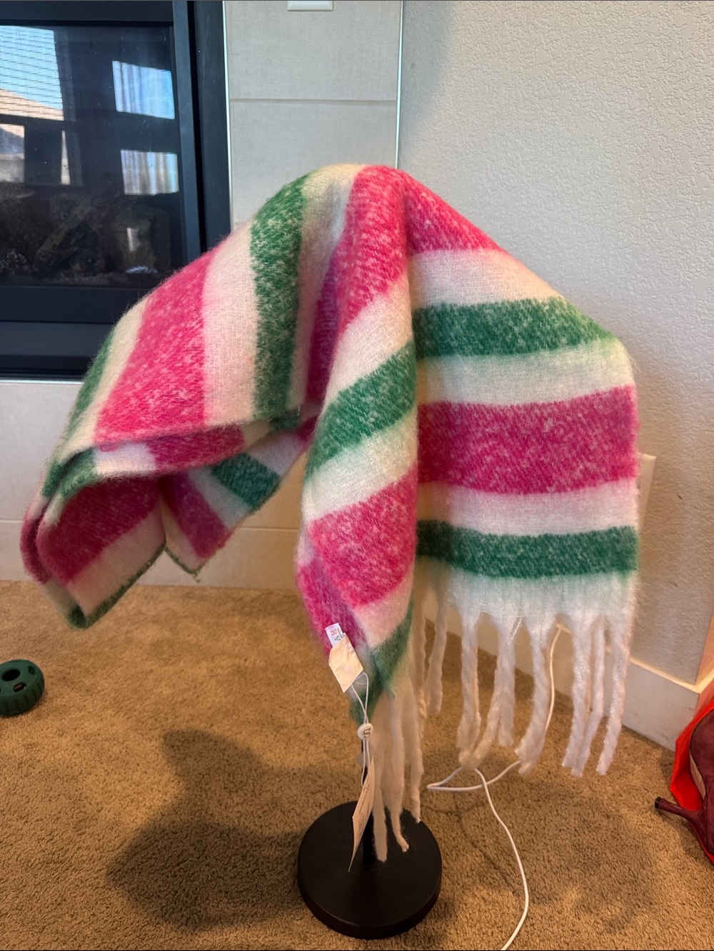 Pink, Green & Cream White Striped Scarf
